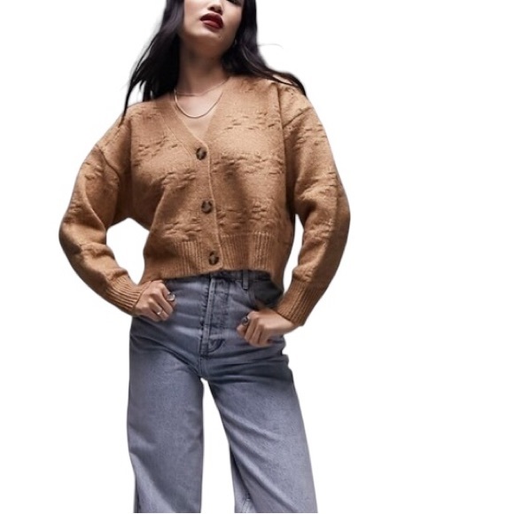 Topshop Knitted Textured Basket Weave Cardigan in Carmel Size 4-6 - Picture 5 of 9